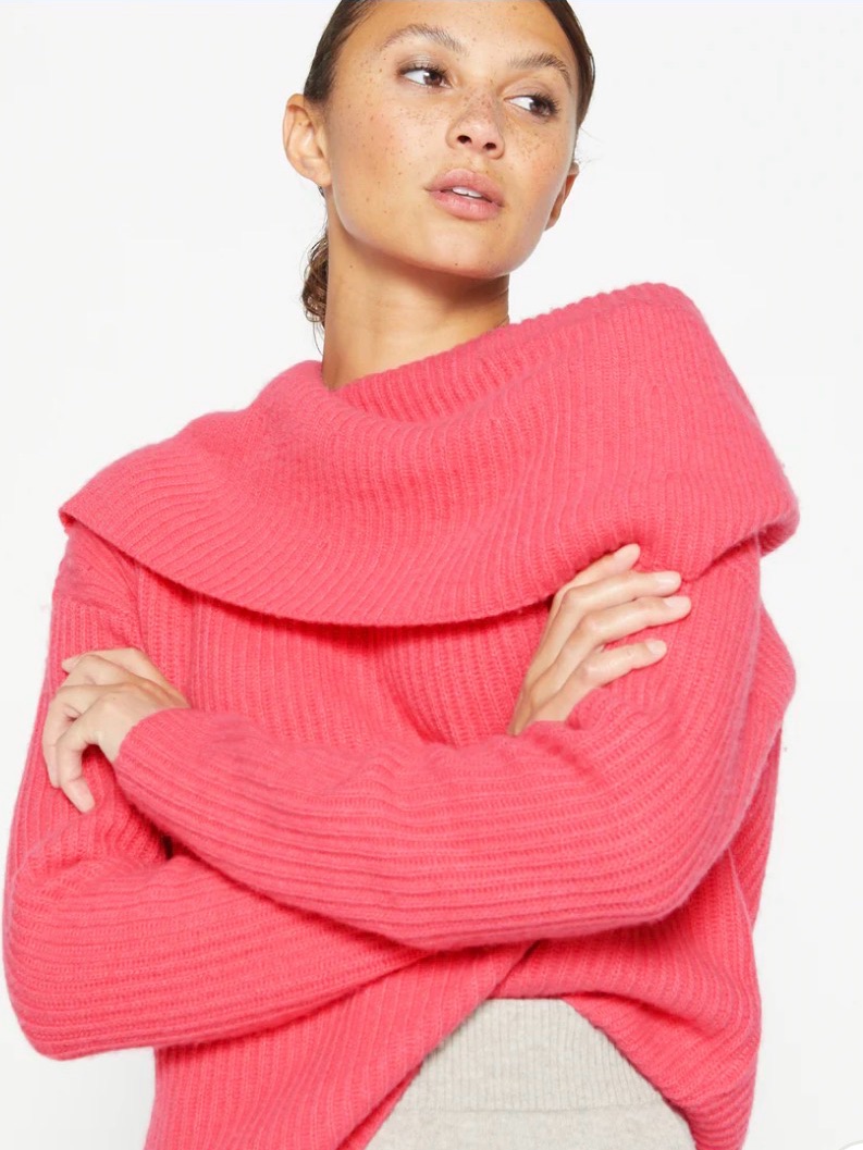 Brcchu Walker Women's Ribbed Off-Shoulder Sweater - Pink